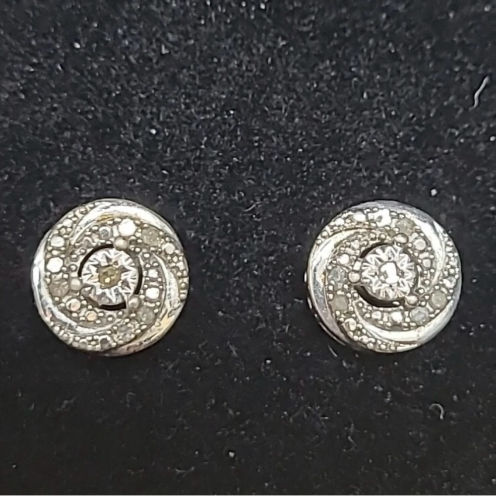 VTG Diamond Sterling Silver Earrings International rosette galaxy w diamonds